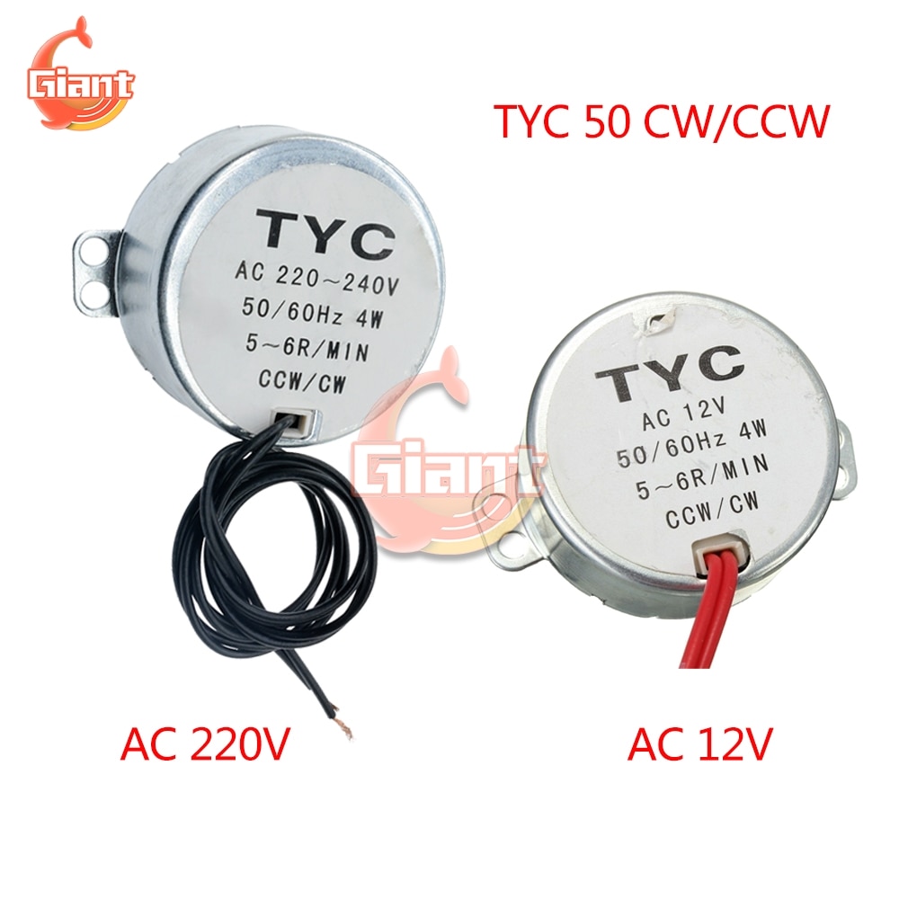 Pro TYC-50 AC 12V AC 220-240V 50/60Hz estable Motor síncrono 5/6RPM robusto par 4W CW/CCW para plataforma giratoria para microondas Fan
