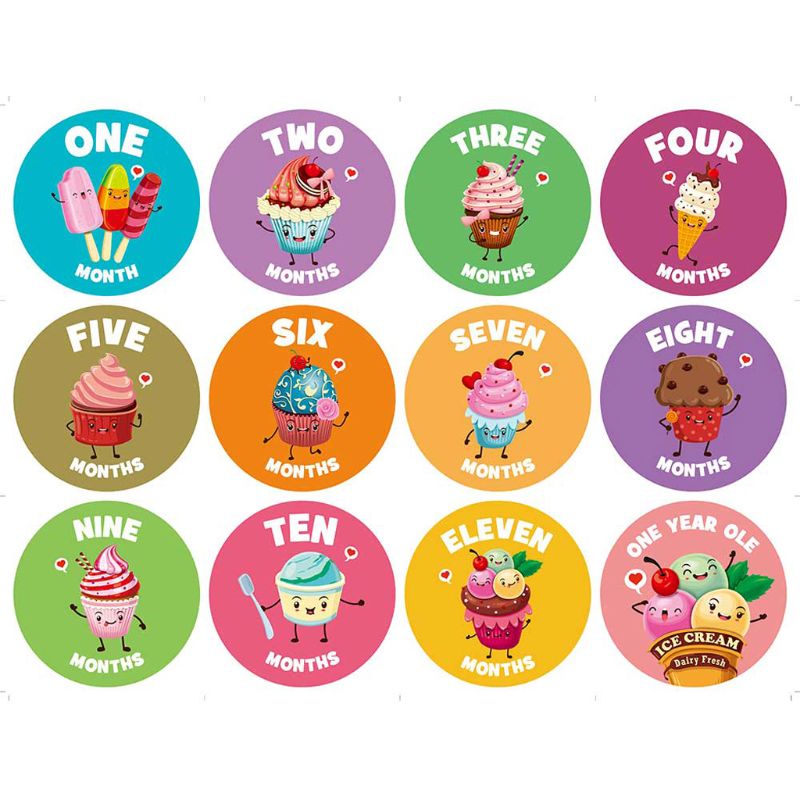 First Year Baby Monthly Milestone Photo Sharing Baby Belly Stickers Birth to 12 Months and 8 Bonus Achievement Stickers