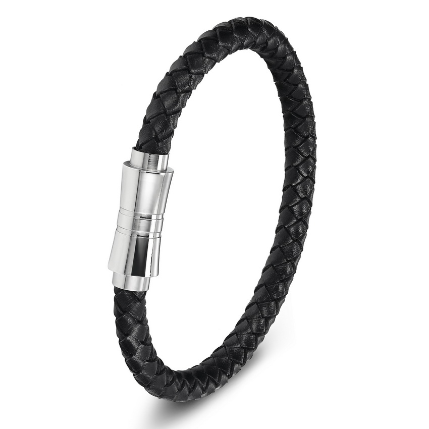 XQNI-pulsera de cuero genuino para hombre y mujer, brazalete de cuero con imán, pulsera de cuerda de acero inoxidable: style 7 / 19 cm