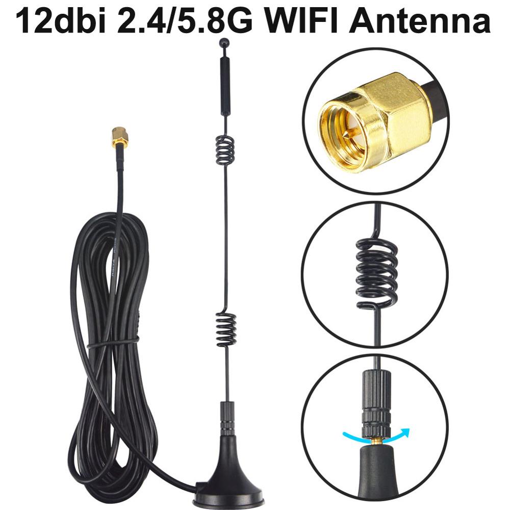 12dbi Wifi Antenne 2.4G/5.8G Dual Band Pole Antenne Sma Male Met Magnetische Voet Voor Router Camera signaal Booster