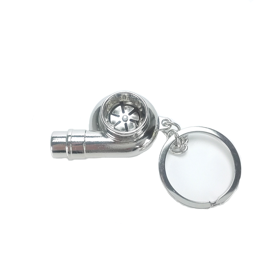 Turbo Keychain Car Whistle Sound Keychain Car Key Chain Keyring Car Sleeve Bearing Spinning Model Turbine Turbocharger: Silver