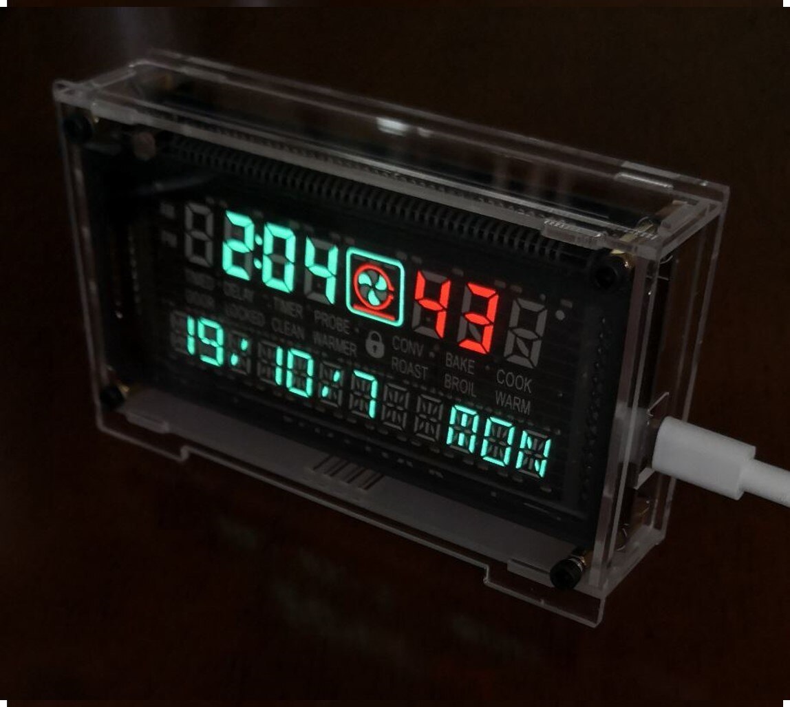 Vfd Klok Vacuum Fluorescent Display Twee-Kleur Vfd Screen 5V Voeding Tijd Geheugen 6 Inches: Transparent panel