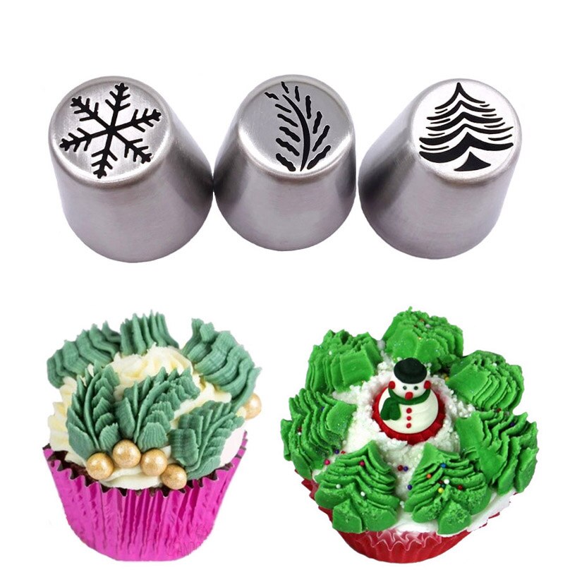 3 Stks/set Sneeuw Christmastree Rvs Russische Tulp Icing Piping Nozzles Cupcake Fondant Cake Decorating Tip Sets