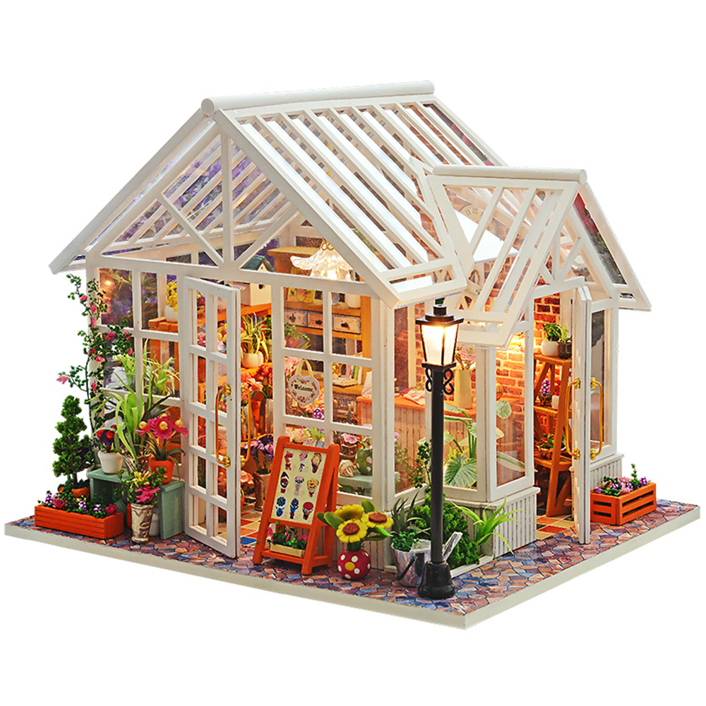 Cutebee DIY domek dla lalek zestaw chiński styl drewniany dom miniaturowe mebelki do domku dla lalek z zabawki z lampkami LED dla dzieci prezent na boże narodzenie: M09A