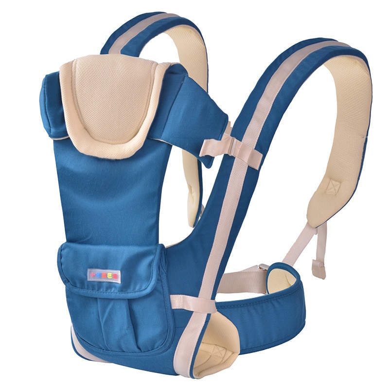 Ergonomisk bærestol rygsæk 4-36 måneder bærbar baby slynge wrap bomuld spædbarn nyfødt baby bærende bælte til mor far: Ren bomuldssø blå