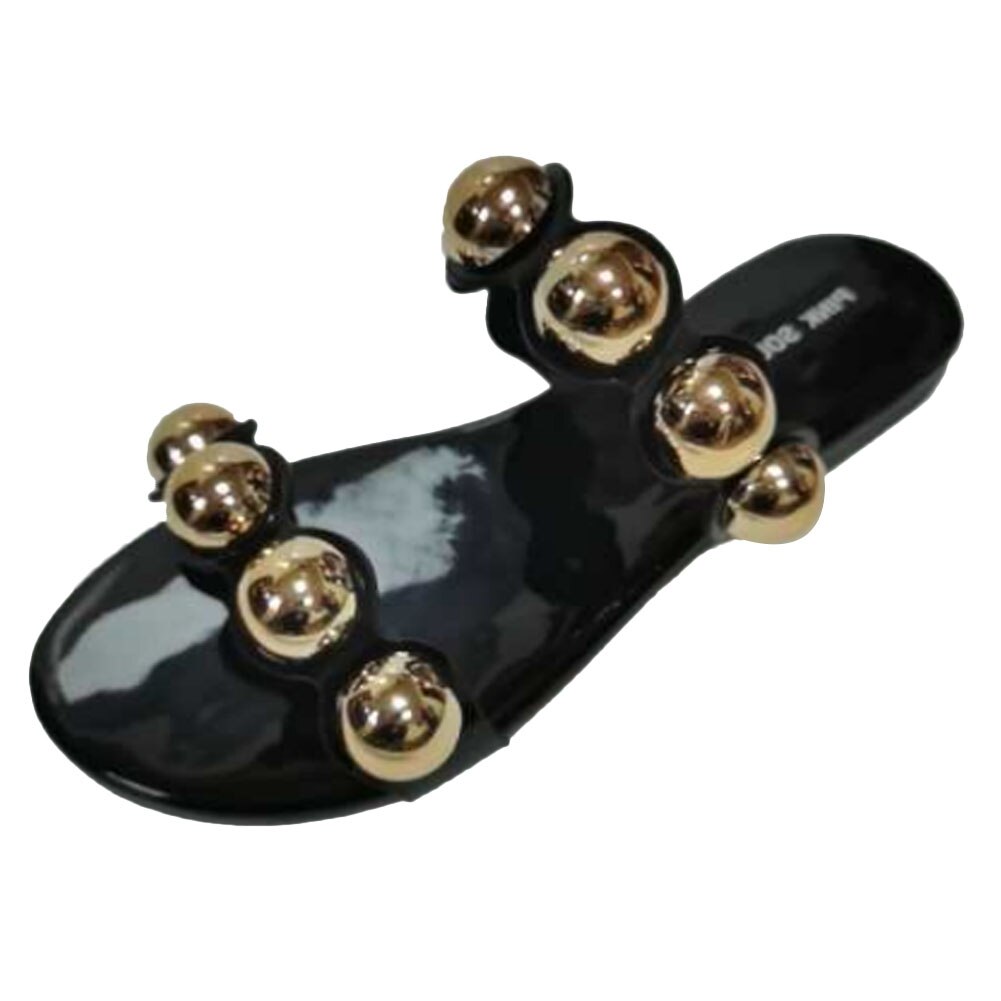 Karinluna platta klackar sommar tofflor kvinna skor slip on bekväm metall dekoration bekväma dam tofflor