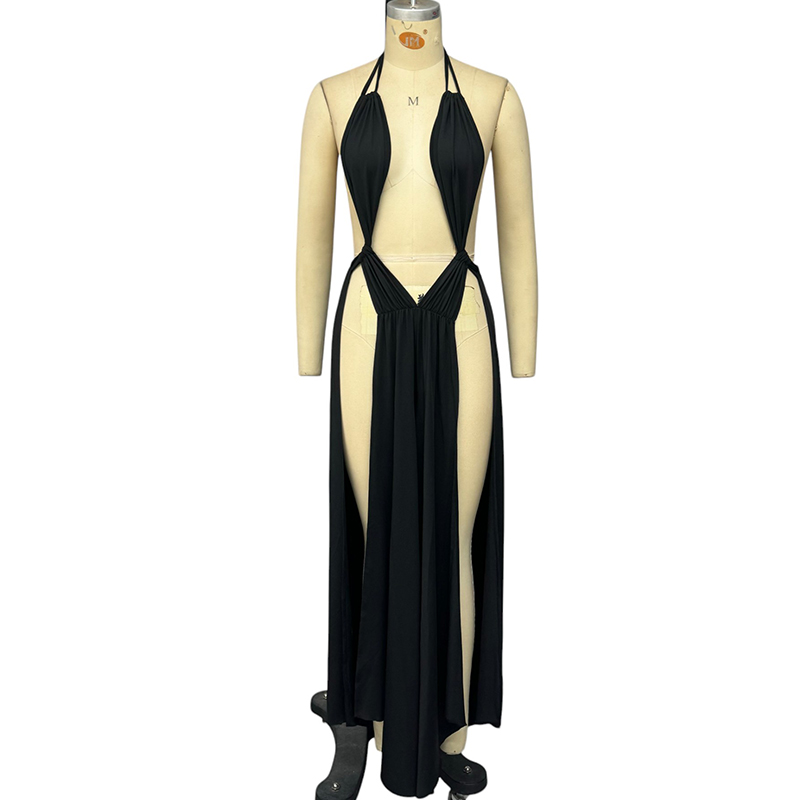 Wefads Jumpsuit Women's Summer Clothing Sexy Solid Sleeveless Halter Neck Backless Lace Up Slit Hollow Out Rompers Streetwear