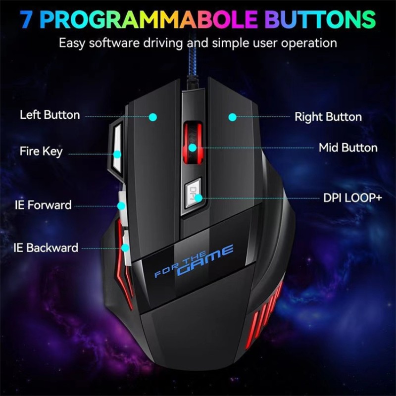 Mechaniczna przewodowa mysz do gier X8 7 klawiszy Przewodowa ergonomiczna mysz Podświetlana RGB Świecąca mysz USB 800/1200/1600/3200 Dpi Gaming Mouse