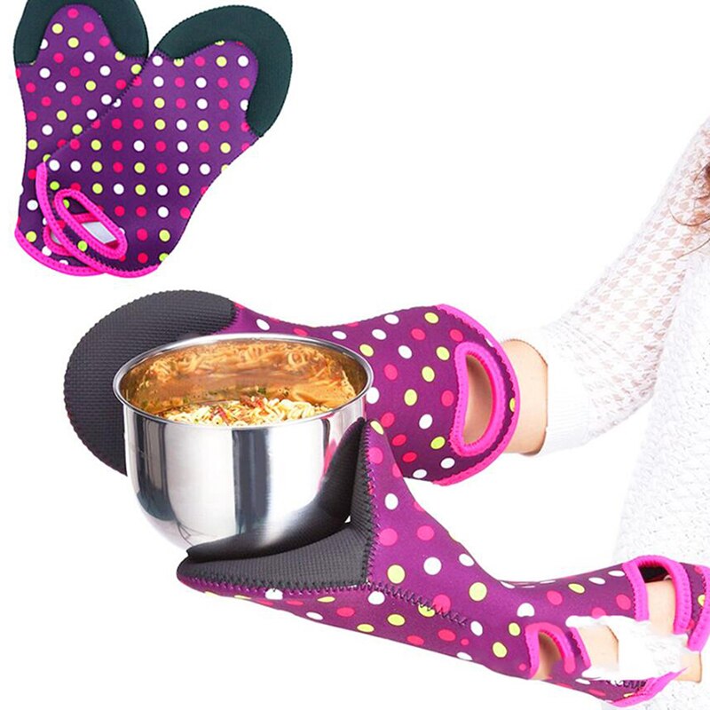 Mikrobølgeovn høj temperatur resistente handsker polka dot trykning ovn handsker anti-skoldning handsker køkken bbq tilbehør