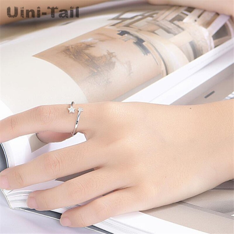 Nowy 925 szterling srebro dwie gwiazdki otwarcie regulowany pierścień hurtowych kobiet koreańnarty tendencja w modzie proste uczeń ulubione
