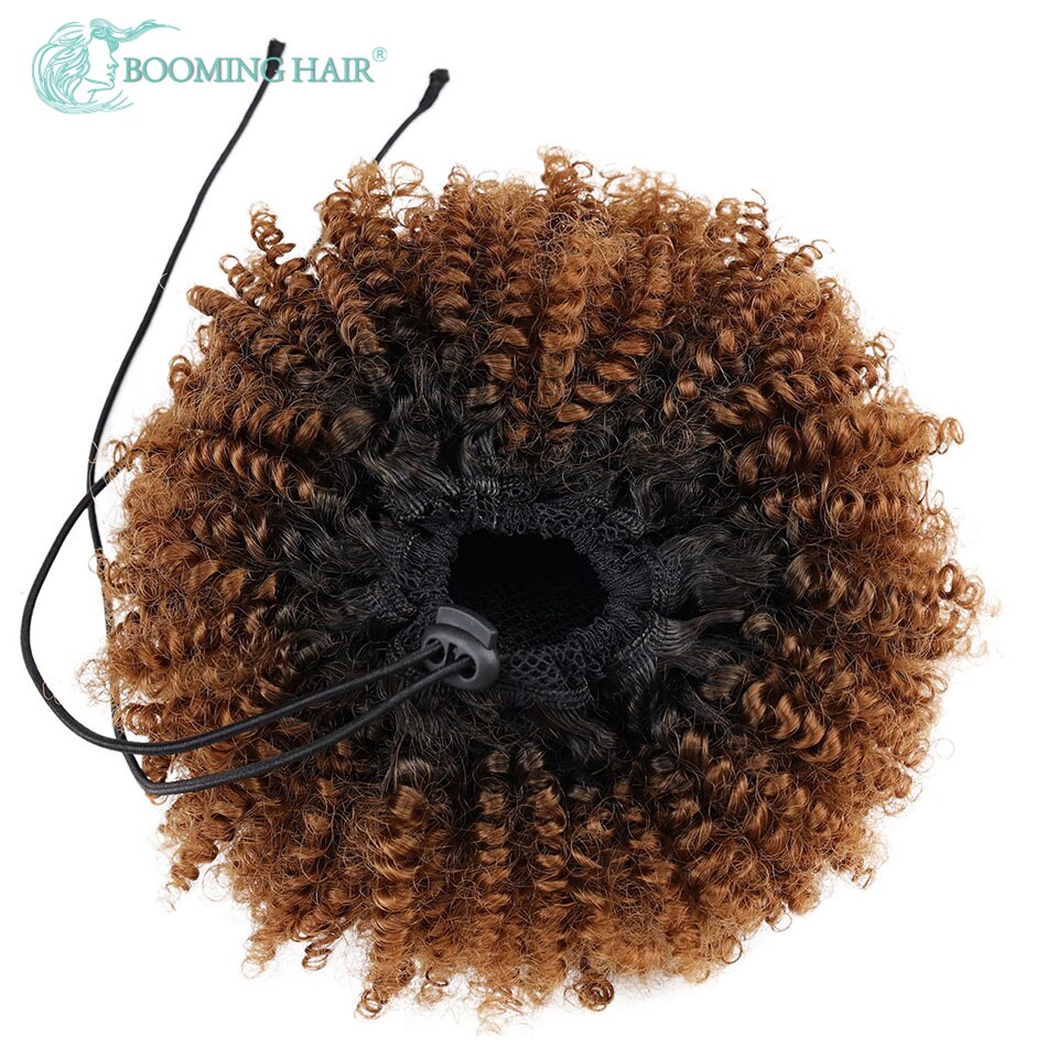Short Afro Puff Synthetic Hair Bun Chignon Hairpiece For Women Drawstring Ponytail Curly Updo Clip Hair Extensions BOOMING HAIR