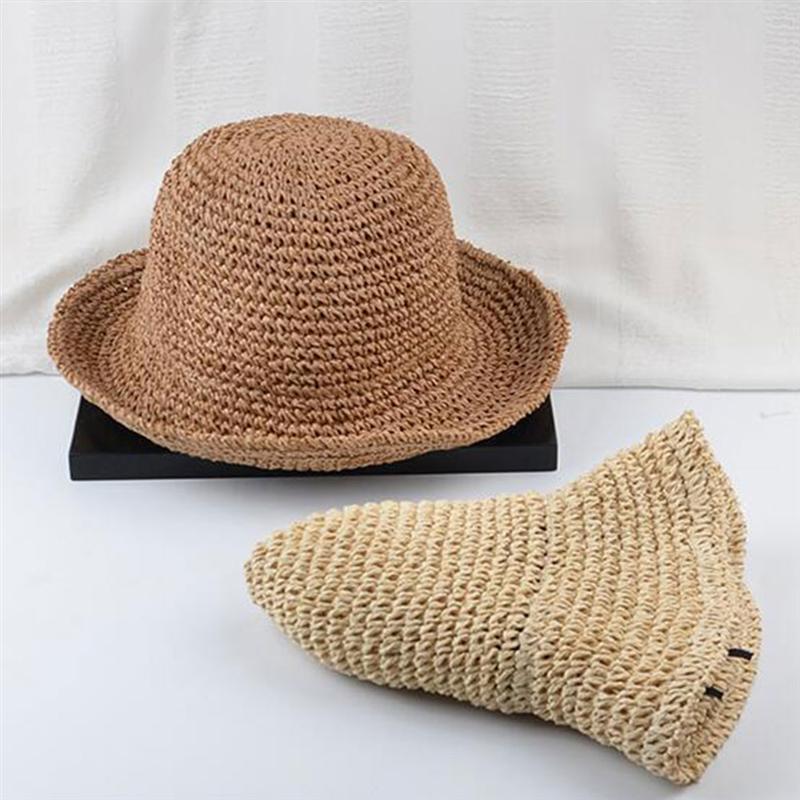 1pc kvinner utendørs hawaii stråhatt rund solblokk bred kant cap uv-beskyttelse sommer solhatt kvinner strandhatt (khaki)