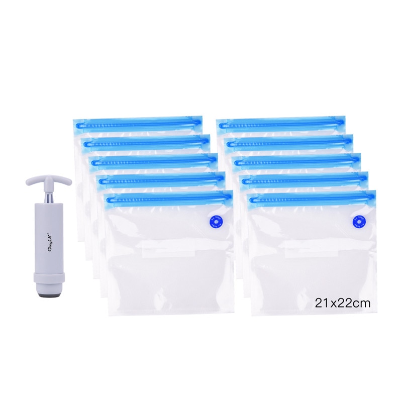 CkeyiN Vacuum Food Bag Sealer Hand Pump Food Sealer Vacuum Reusable Silicone Food Bag Home kitchen 10Pcs Zip Vacuum Bag