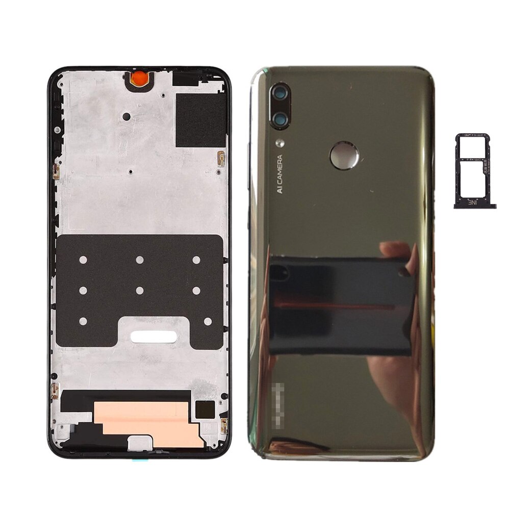 Voor Huawei P Smart Lcd Front Frame + Batterij Cover + Sim Card Tray P Smart2019 Volledige Behuizing chassis Reparatie Onderdelen: Black