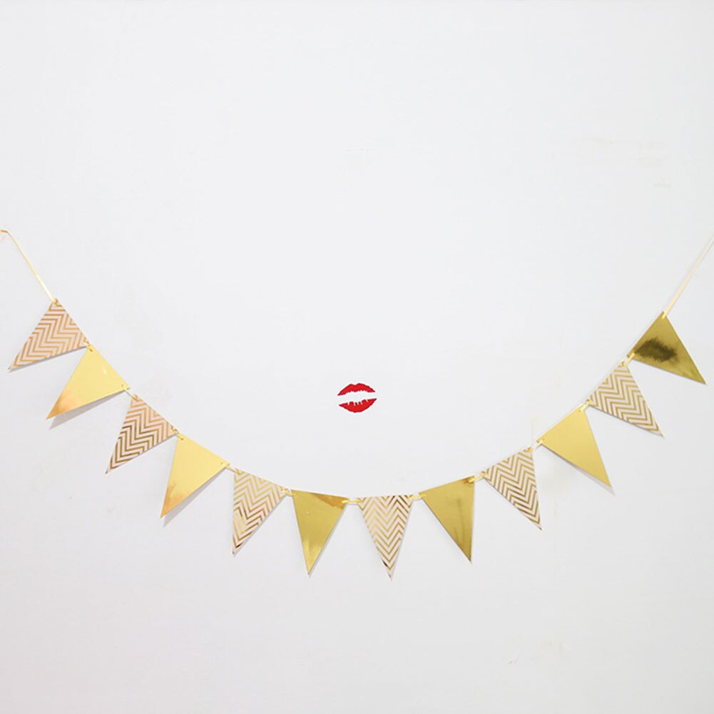 1Set 5M Golden Paper Triangle Banner Pennant Hanging Flag for Birthday Wedding Baby Shower Event Party Supplies Photograph Props