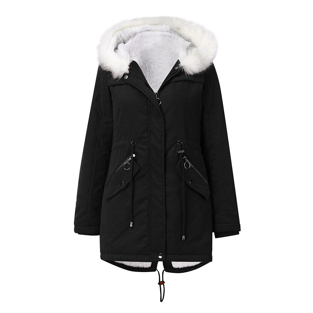 Capuche hiver Parka grande taille femmes épais fille neige manteau coton veste Long pardessus rue femme solide haut pour femme # G30: Black / XXL