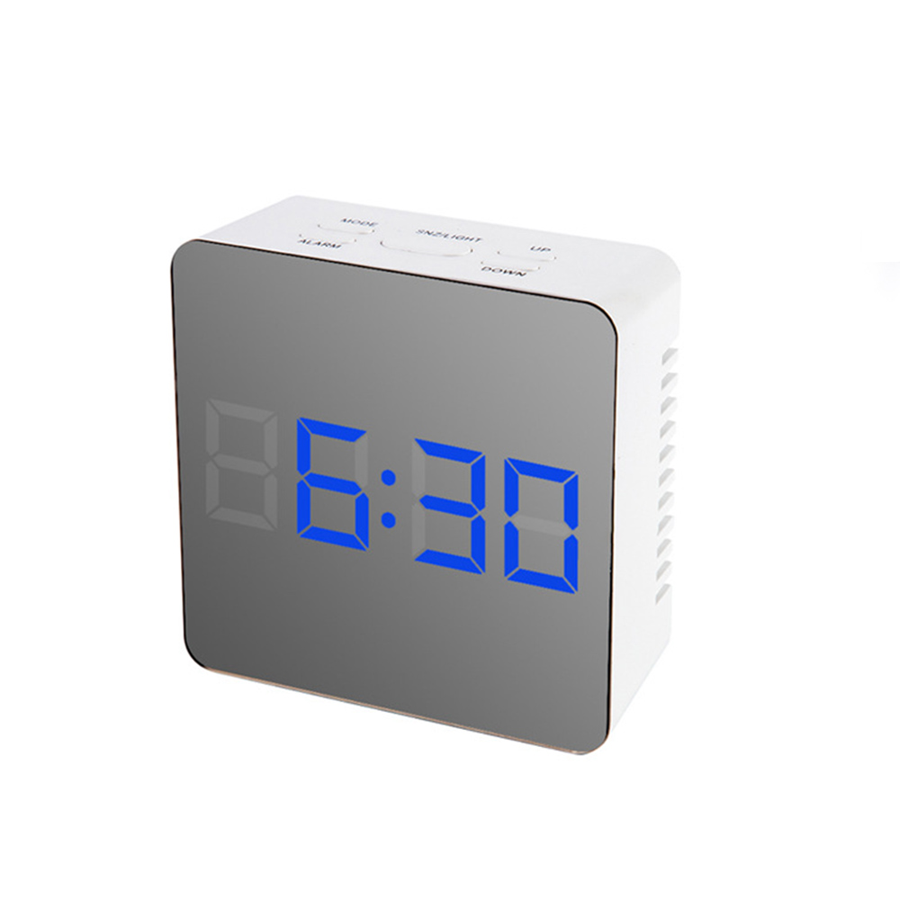 Spiegel Wecker LED Digital Anzeige Elektronische Zeit Temperatur Kalender Tisch Wecker USB Ladung Schüler Schreibtisch Uhren: Blau 8.1x8.1x3.4cm