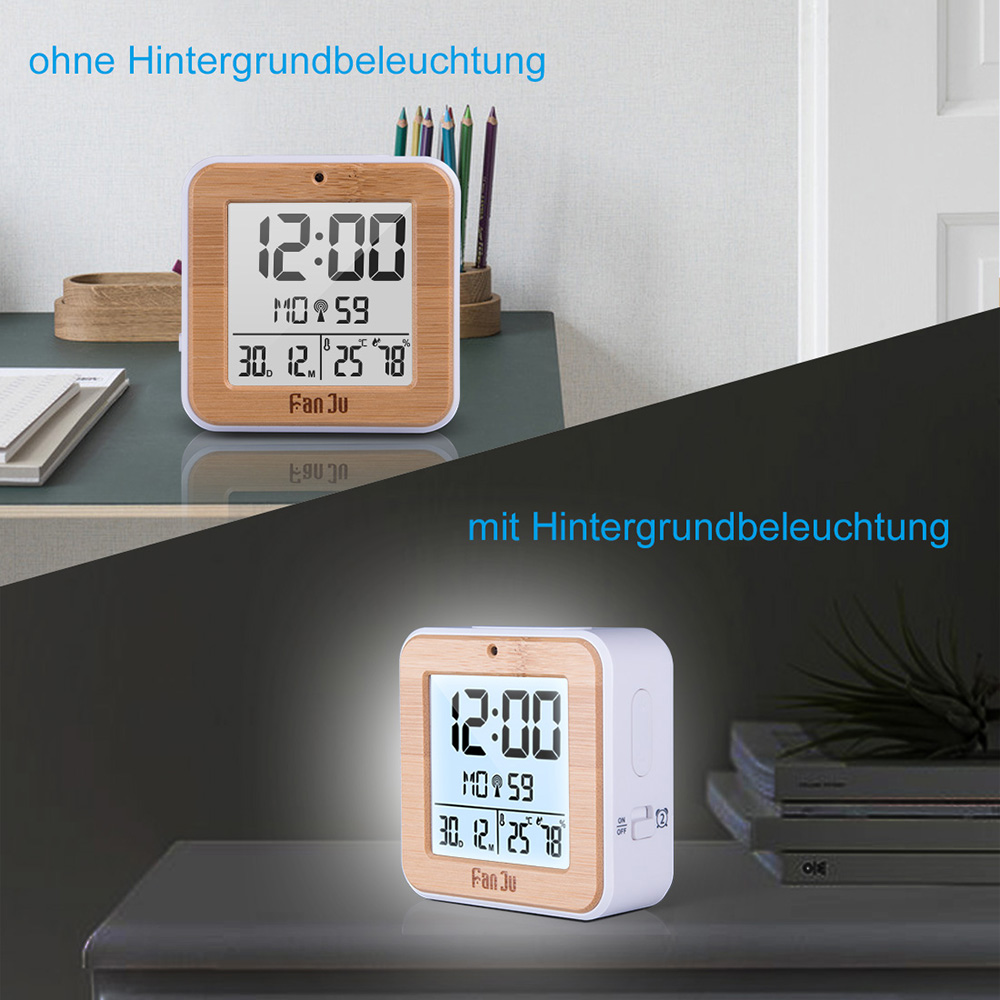 Digital Alarm Clock LED DCF Radio Dual Alarm Automatic Backlight Electronic Temperature Humidity Table Time Office