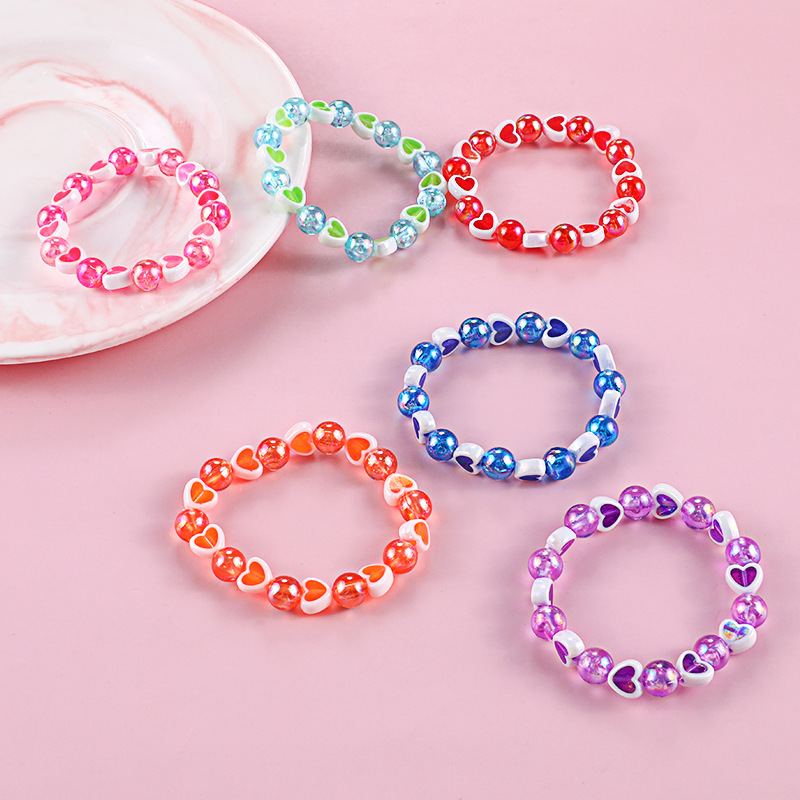 Pulsera de corazón de amor de Color acrílico para niños, pulseras de amistad para niñas, accesorios de joyería simples, dijes de 2022