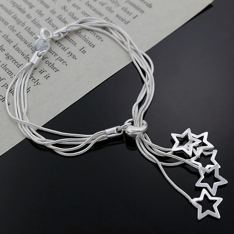 925 Sterling Silber Fünf Quasten Sterne Anhänger Kette Charme Armbinde für Frauen für jugendlich Mädchen Dame Edlen Schmuck