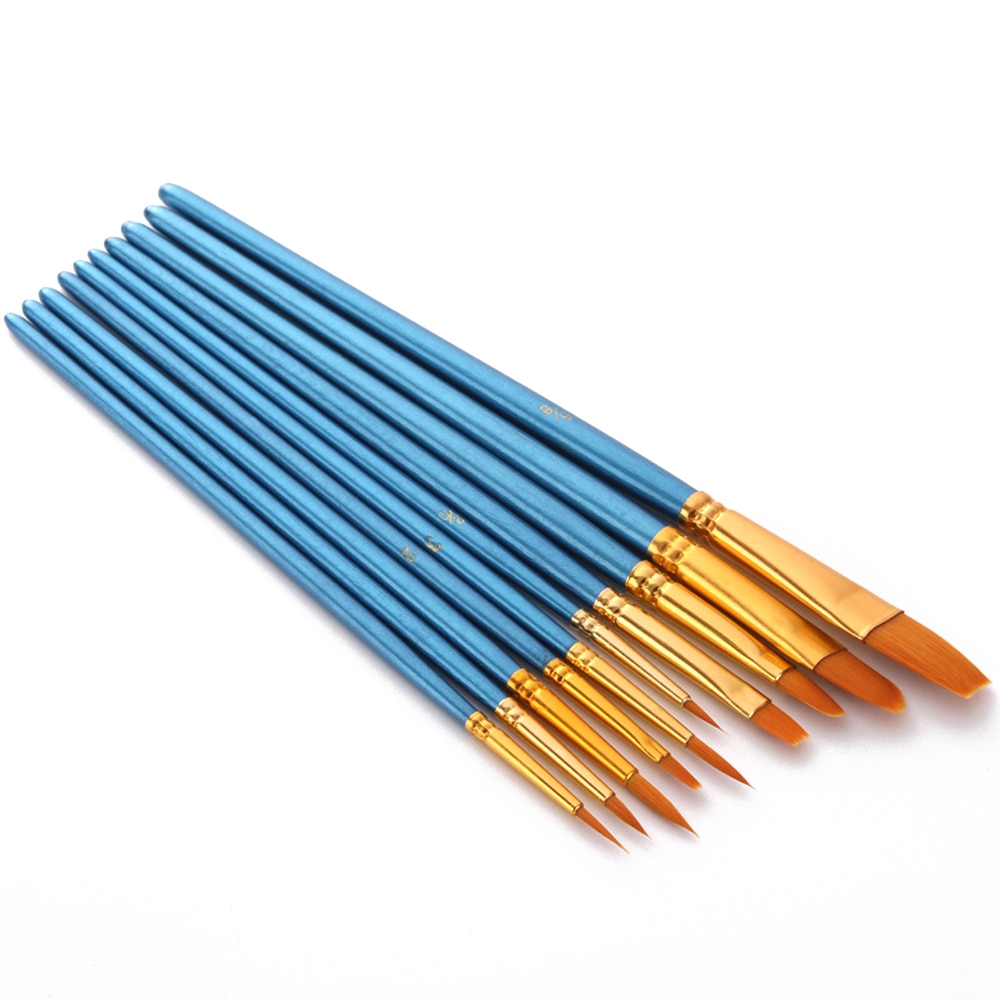 10pcs Paintbrush Set Art Paint Brushes Nylon Hair Wooden Handle for Acrylic Oil Gouache Face Nail Body Painting