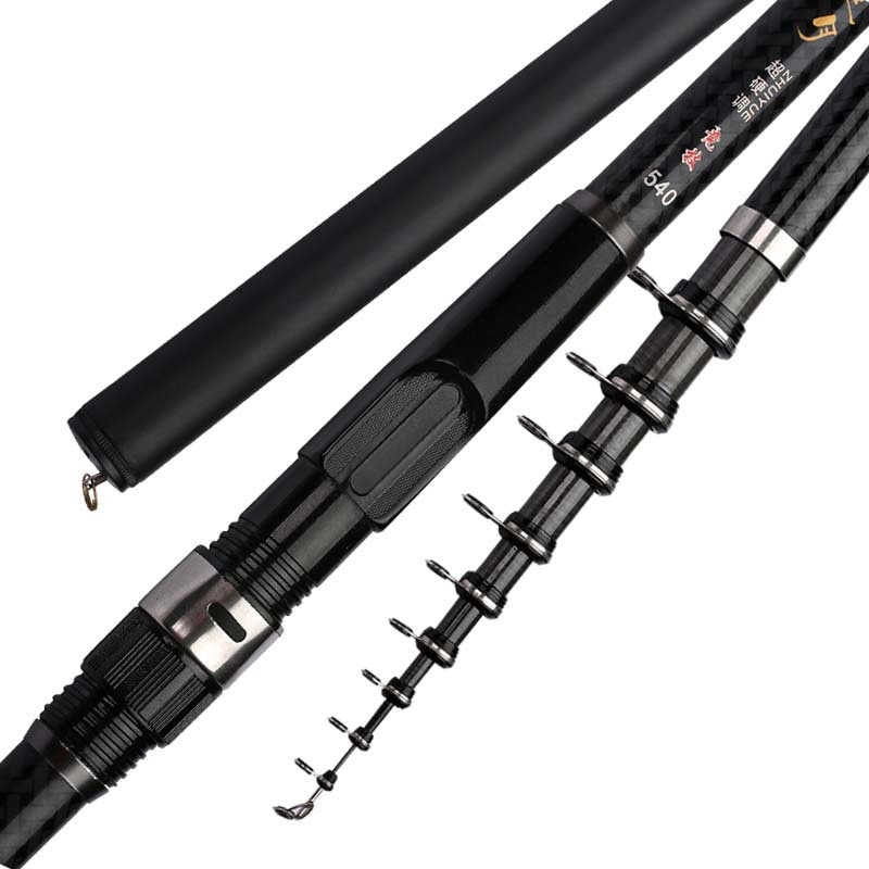 Caña de pescar giratoria telescópica, utensilio de fibra de carbono, ultraligero, resistente, para pesca sobre roca y en el mar, medidas 3,6 m, 4,5 m, 5,4 m, 6,3 m y 7,2 m