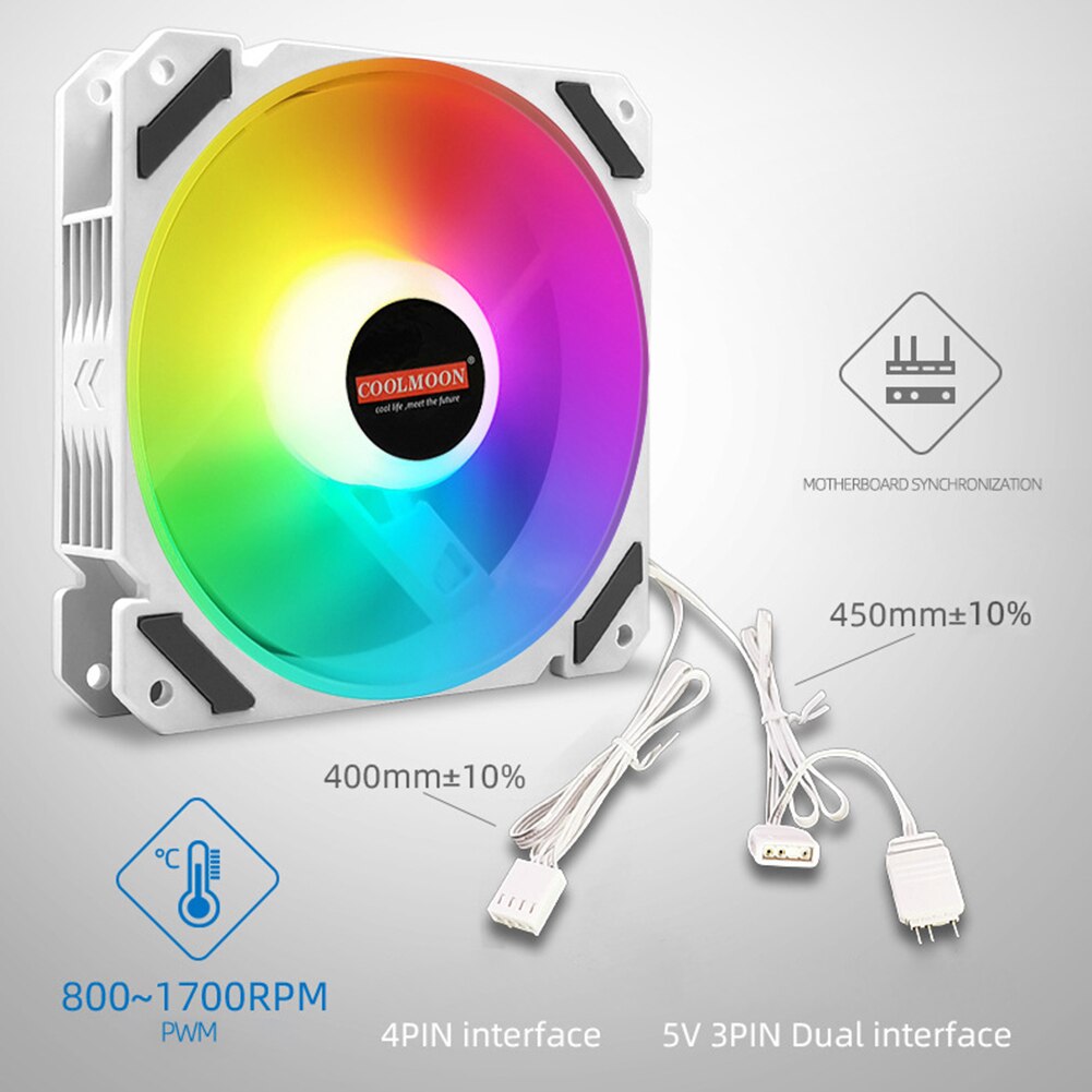 COOLMOON 120mm PWM ARGB PC Case Fan Quiet 4 Pin Addressable RGB Cooling Fan for CPU Cooler Computer Chassis