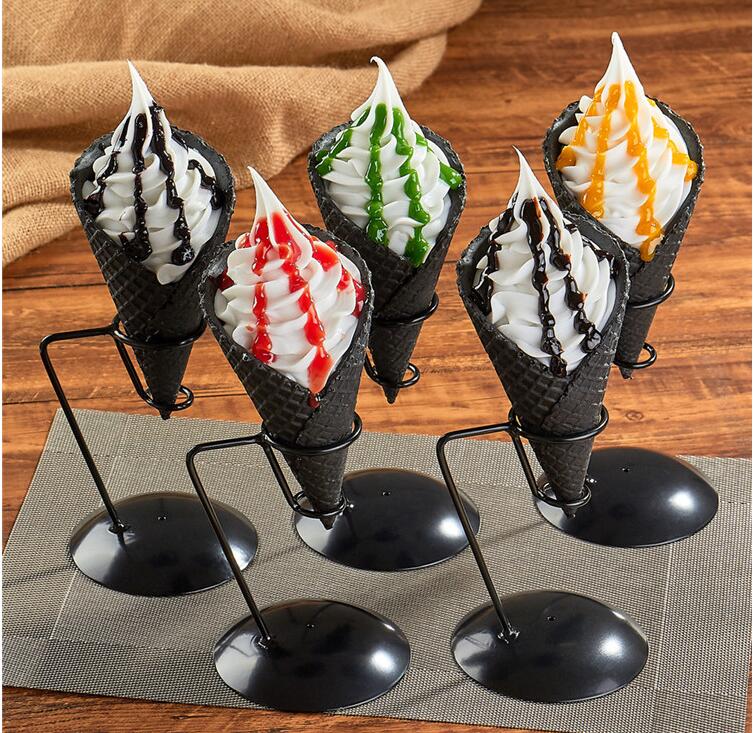 10 Holes Acrylic Stand Ice Cream Crisp tube Cone Holder Black Iron Cone Holder ice cream Stand Flavoring Rack Ice Cream Tools