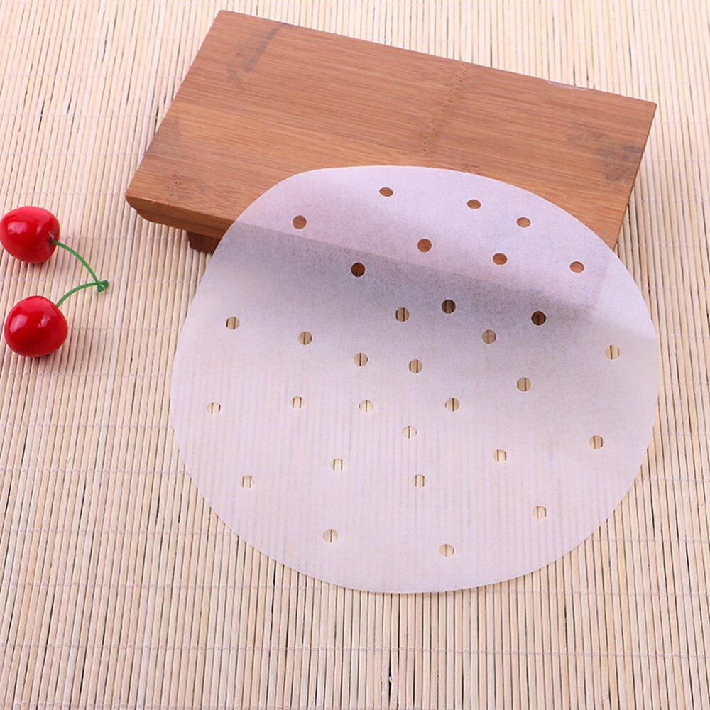 100 pièces parchemin perforé rond vapeur papier doublures approprié pour Air friteuse cuisson vapeur panier légumes Dim Sum riz Di