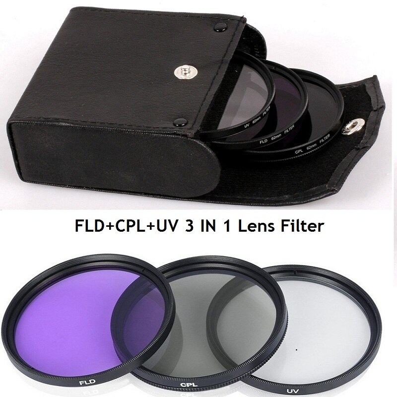 49MM 52MM 55MM 58MM 62MM 67MM 72MM 77MM UV + CPL + FLD 3 in 1 Lens Filter Set met Tas voor Cannon Nikon Sony Pentax Camera Lens