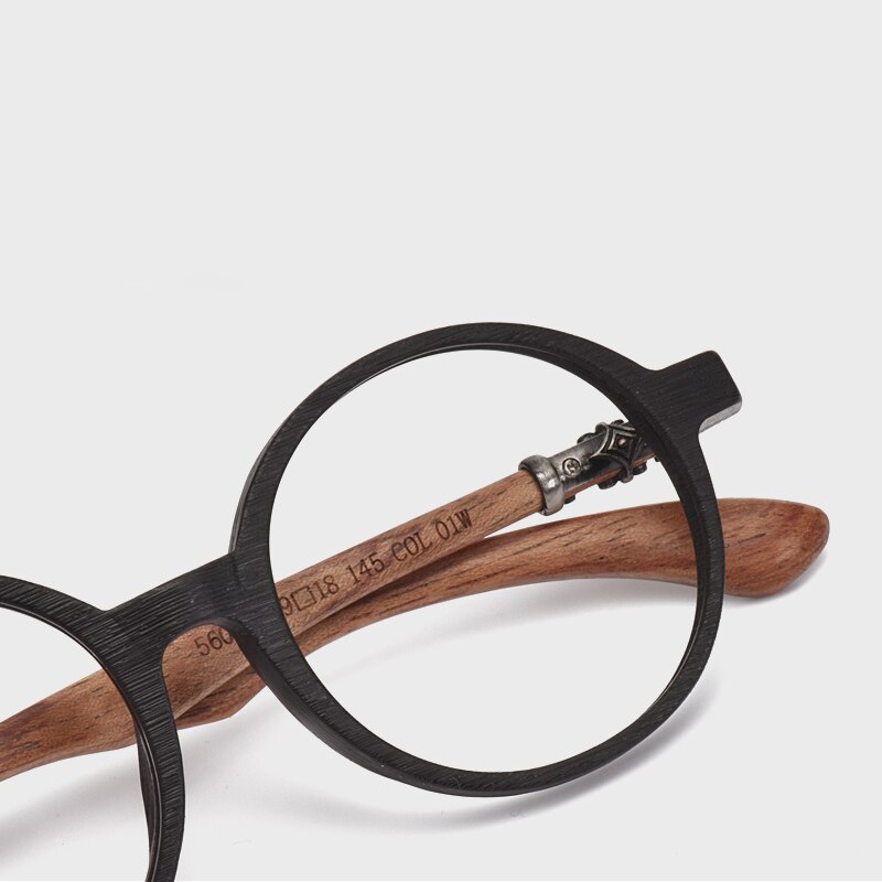 HDCRAFTER-gafas redondas clásicas de madera para hombre y mujer, montura para miopía, graduadas, de madera