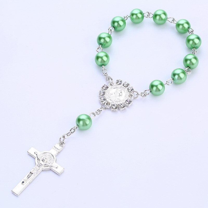 Kruis hanger rozenkrans armband Katholieke bruiloft rozenkrans katholieke cross: green