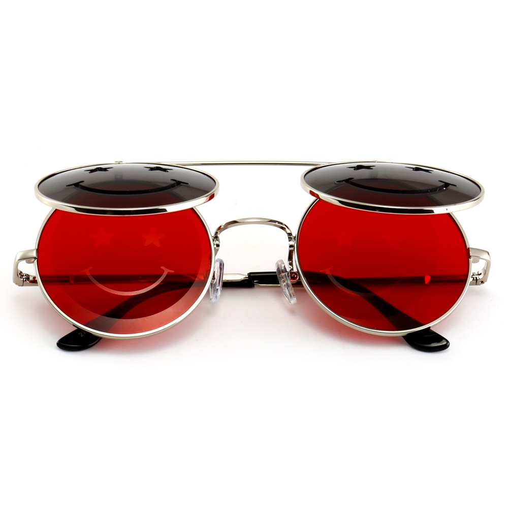 Kachawoo flip up round sunglasses men vintage red pink yellow round sun glasses for women accessories summer beach