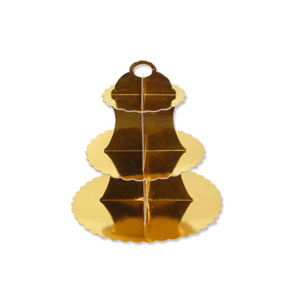 3- lager rund födelsedag cupcake dessert gör det själv papper hantverksställ dessert display ställ bröllopsfest bröllop tillbehör tårta verktyg: Gyllene rand