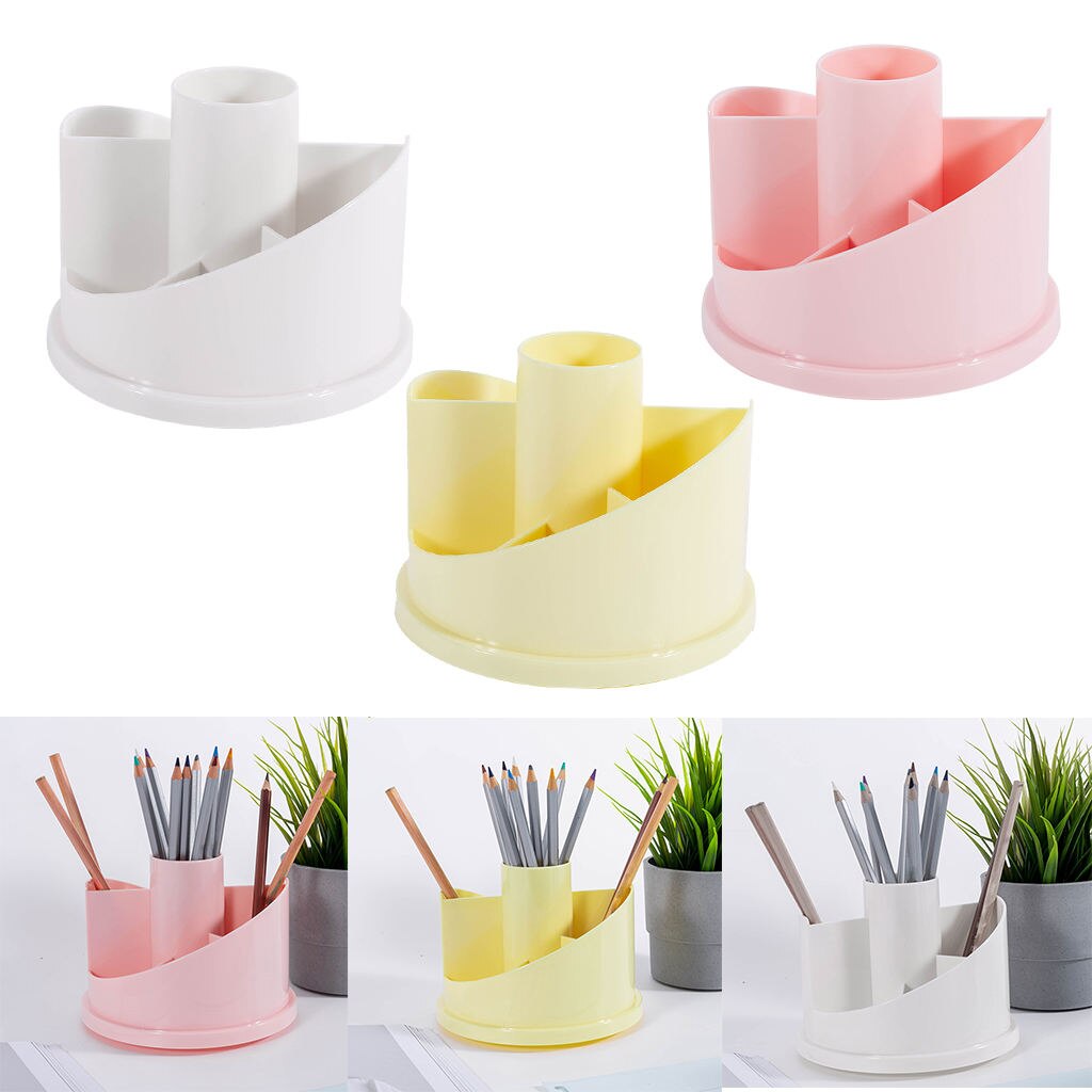 Desk Organizer - Plastic Pencil Cup Holder - Office Supplies Desktop Stationery Storage Box