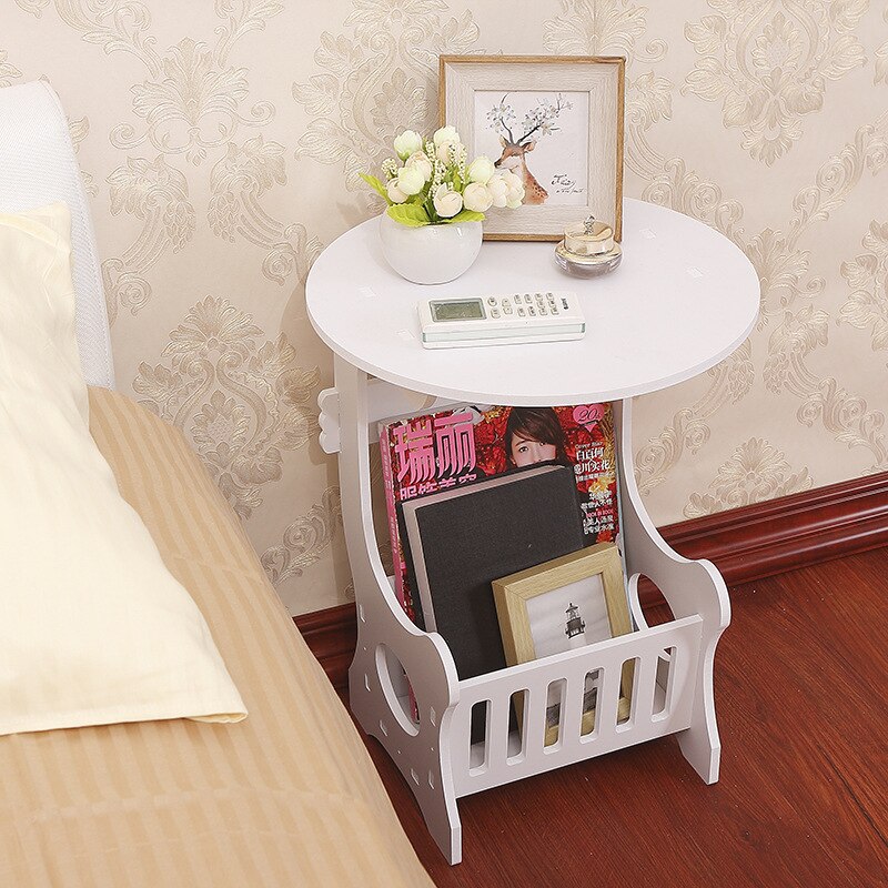Mini Plastic Round Coffee Tea Table Home Living Room Storage Rack Bedside Table White #09