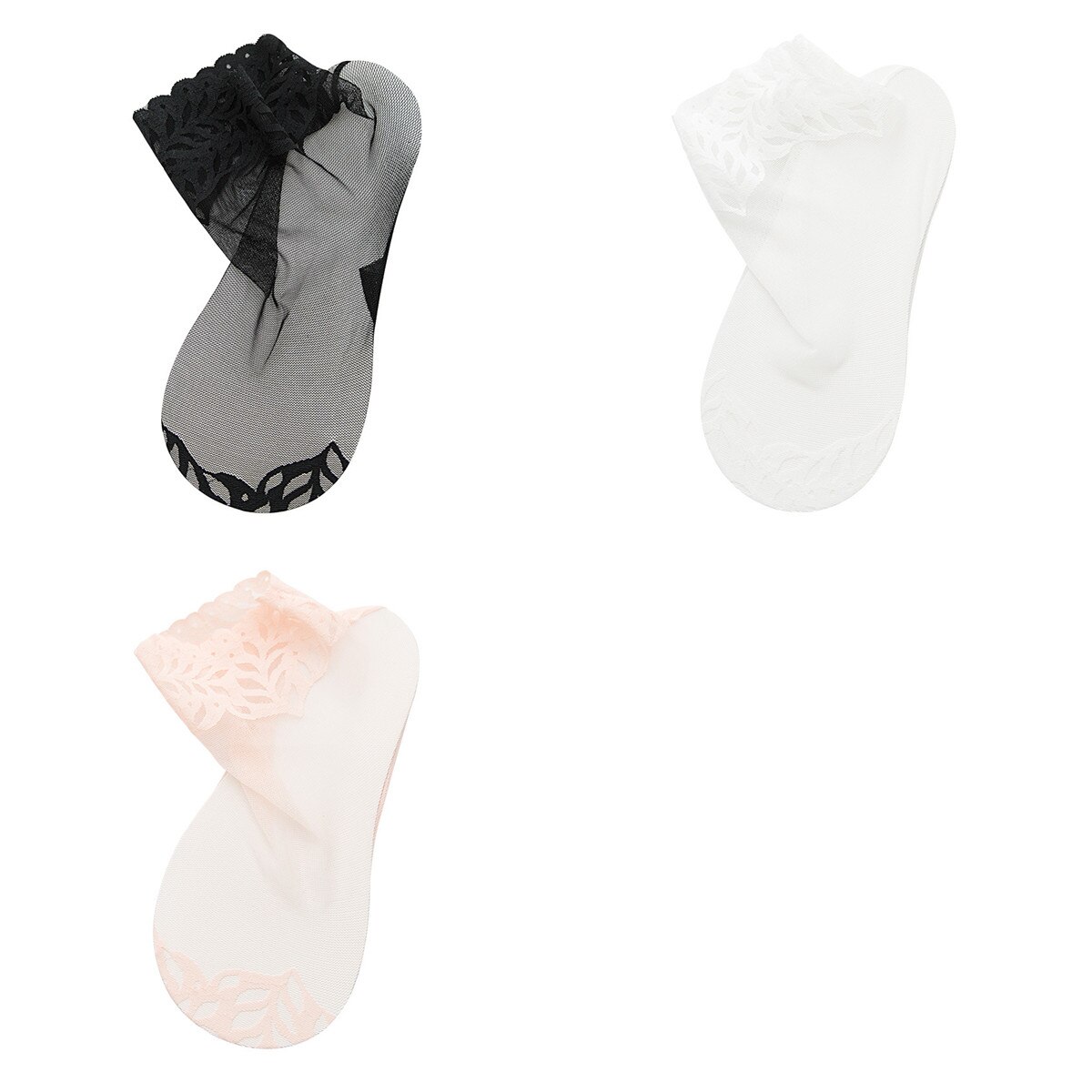 Calcetines de encaje transparentes para mujer, medias antideslizantes de malla de Color sólido, invisibles, para verano, 3 pares, 2022: 3 pairs F