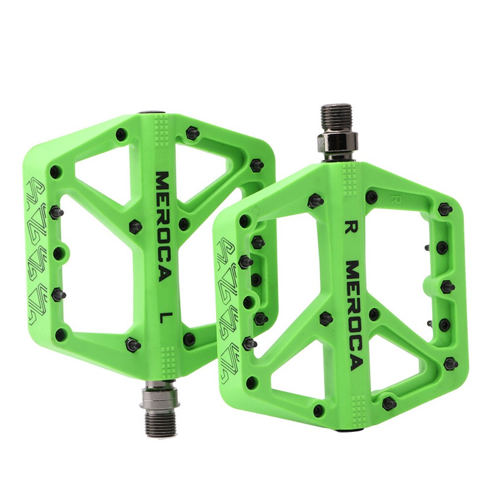 MEROCA-pedales ultraligeros planos para bicicleta de montaña, de nailon, con plataforma: Green