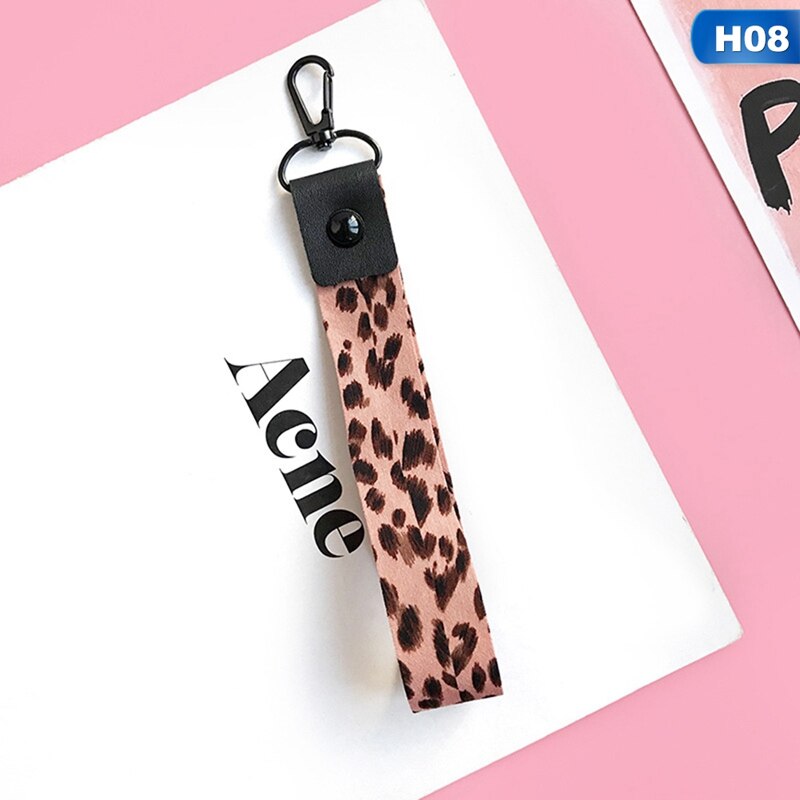 Soporte de teléfono con estampado de leopardo, cordón para llaves, tarjeta de identificación Cheetah, correas de cuello de Teléfono Animal con llavero: H08