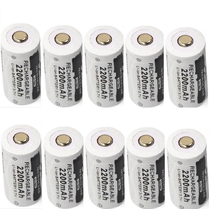 10 stks/partij 3.7 v 2200 mah CR123A oplaadbare lithium batterij 16340 batterij