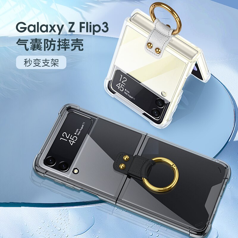 Voor Samsung Galaxy Z Flip 3 Case Ring Beugel Voor Samsung ZFlip3 Z Flip3 5G Vouwen Anti-Fall transparante Beschermhoes