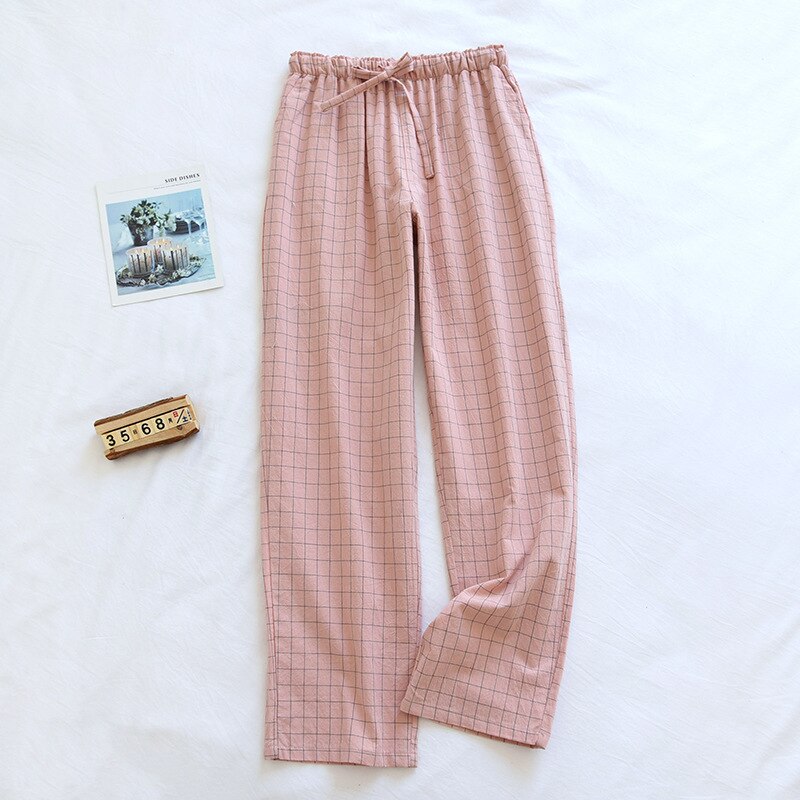 Baumwolle Frauen Schlaf Böden Plaid Elastische Taille Hause Hosen Dünne Hause Hosen Nachtwäsche Hosen 122996WKA: Rosa / M