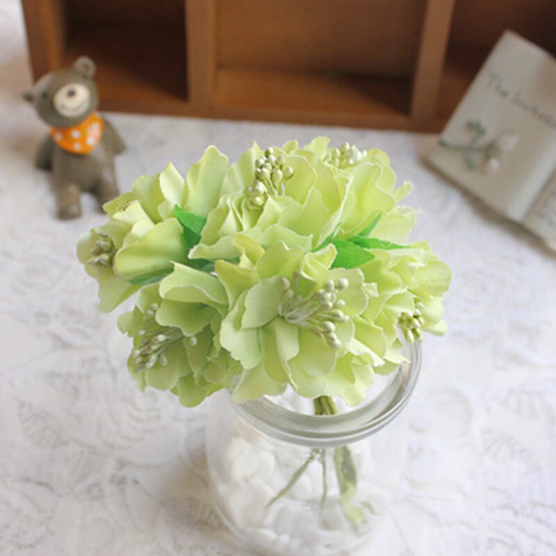 Mini Bouquet artificiel en soie rose 6 pièces/lot | Fleurs en papier pour décoration de mariage, fleurs pour Scrapbooking, boule de fleurs bricolage bon marché: Light green