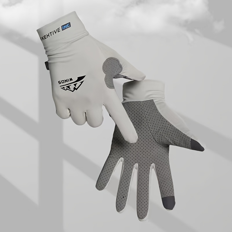 Guantes de protección solar, guantes de pesca para hombres y mujeres, guantes finos y transpirables para montar en hielo totalmente combinados, guantes adhesivos de verano: Gris / L