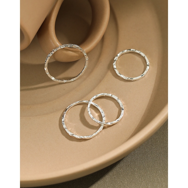 Anillos sencillos coreanos Silver925, 925 Anillos de Plata esterlina de joyería Para Mujer, anillo de oro redondo Irregular, Anillos de Plata 925 Para Mujer