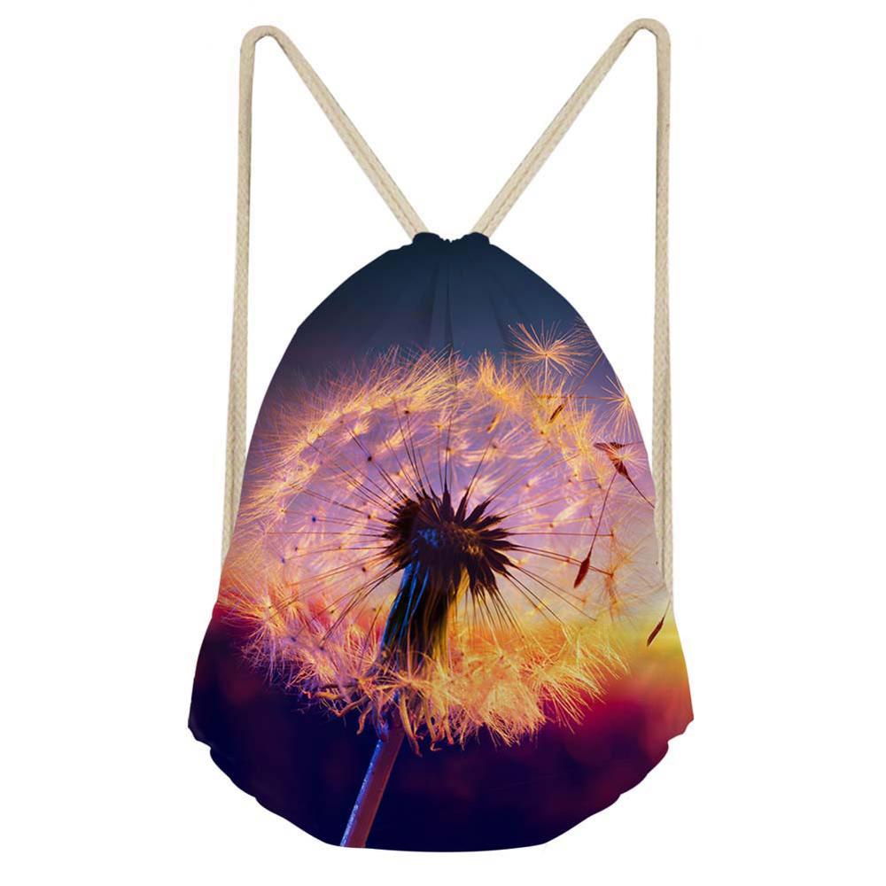 Noisedesigns paardenbloem roos bloem mooie 3d trekkoord tas vrouwen rugzak tiener meisjes cinch zak sport reizen: Cc2554 z 3