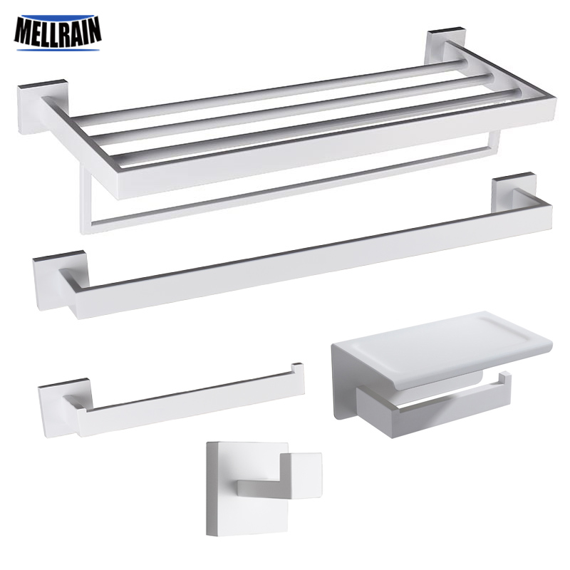 Matte White Bathroom Hardware Accessories Robe Hook Toilet Paper Holder Towel Holder Bar Towel Rail Rack Toilet Brush