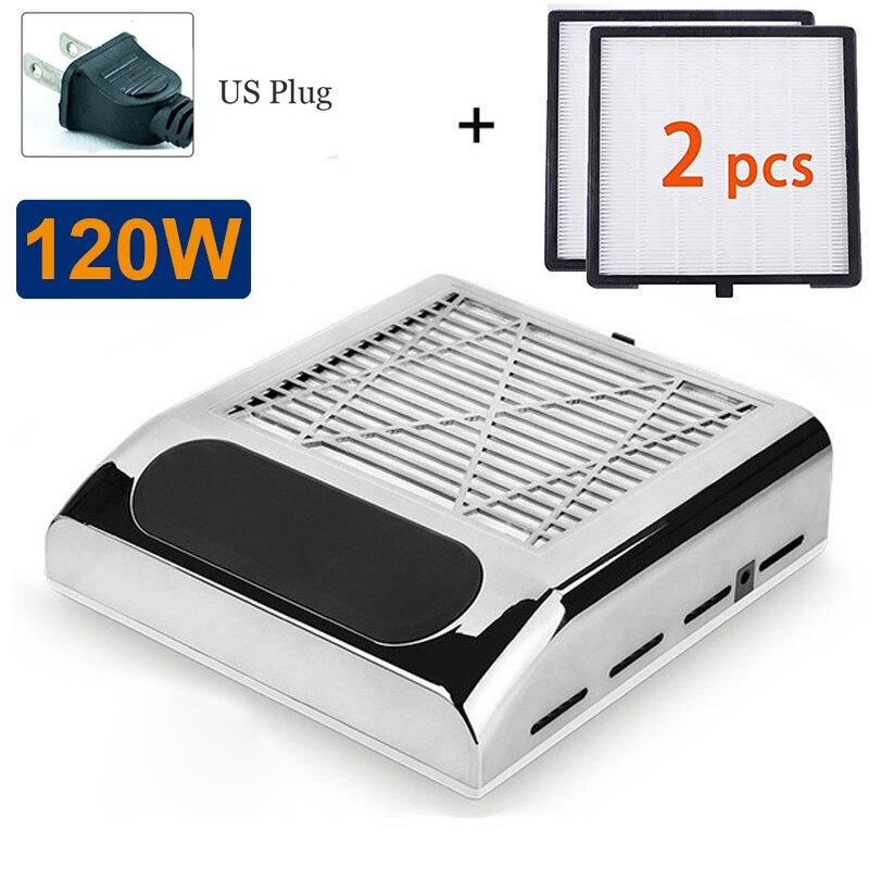 120W odkurzacz robić paznokci wentylator robić manicure pedicure pochłaniacz kurzu z wymiennym filtrem robić usuwania kurzu robić salonu: srebro-US 2 filter