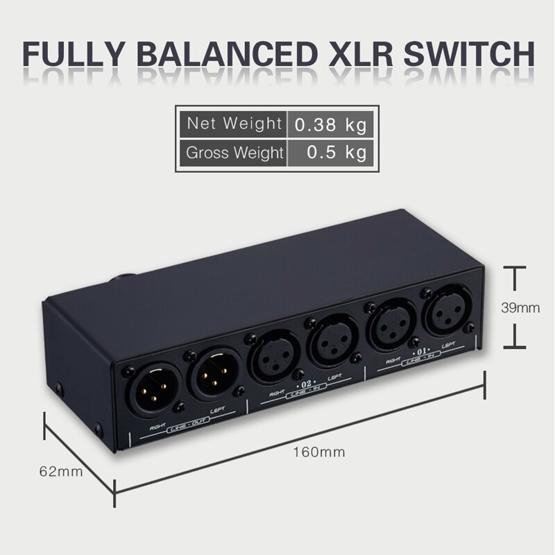 2 in 1 ud xlr switcher, fuldt afbalanceret passiv, præaktiv højttaler, volumen kontrol switcher, tabsfri xlr interface