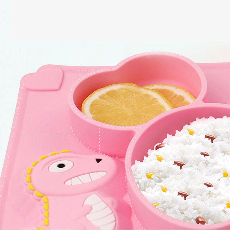 Dinosaurus Siliconen Sucker Gerechten Plaat Kom Servies Set Babyvoeding Set Tafel Mat Zuig Tray Leren Eten Voor Kinderen